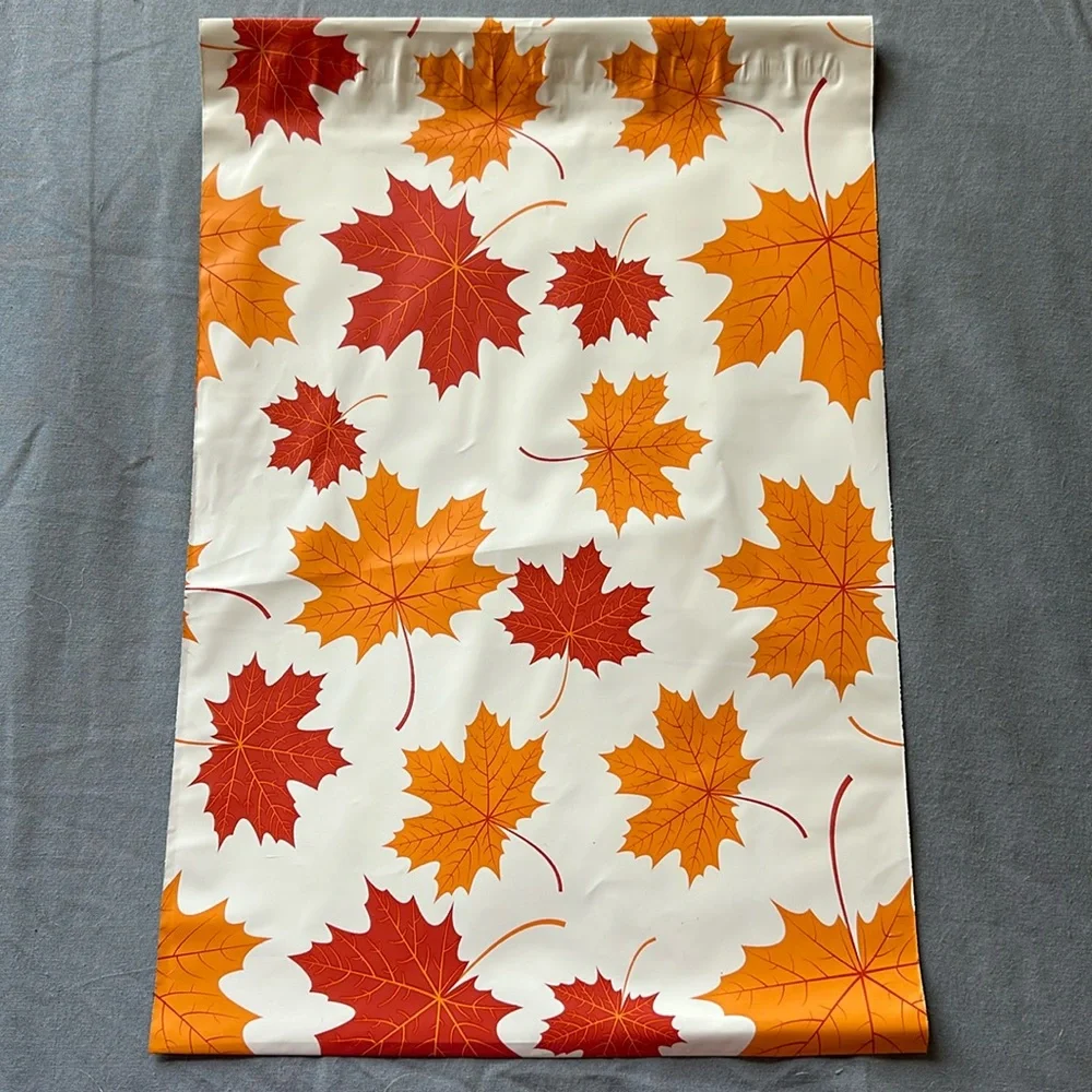15 Fall leaves poly mailers bundle 10x13 & 6x9 plus thank you cards & stickers - Picture 4 of 9